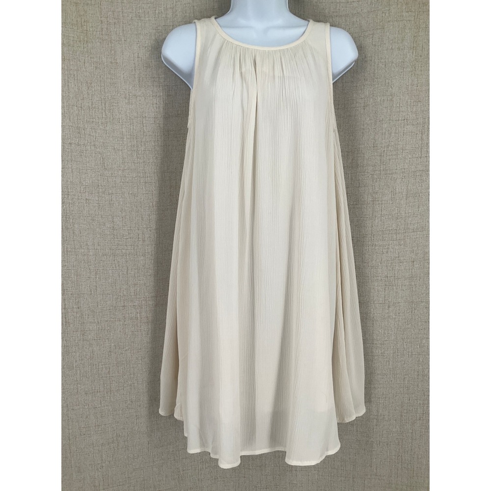 LOFT Shift Dress Womens XS Ivory Pleated Sleeveless Keyhole Back Boho Flowy